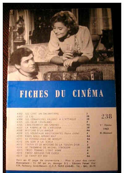 FICHES DU CINEMA | LES magazine side cover Issue 238 1 February 1962