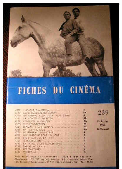 FICHES DU CINEMA | LES magazine side cover Issue 239 15 February 1962