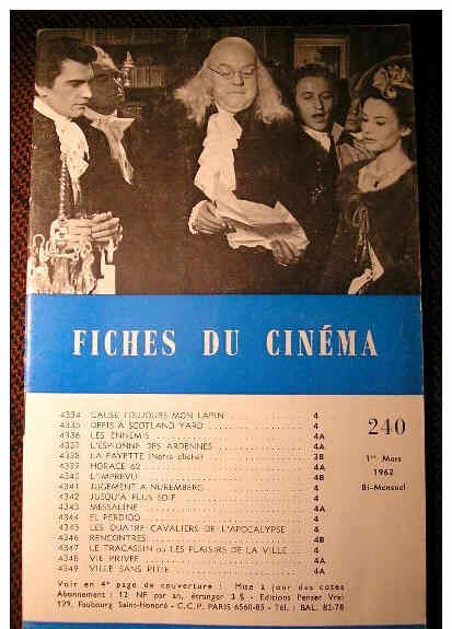 FICHES DU CINEMA | LES magazine side cover Issue 240 1 March 1962