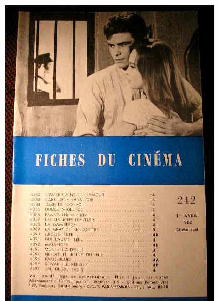 FICHES DU CINEMA | LES magazine side cover Issue 242 1 April 1962