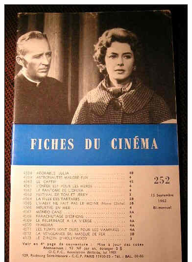 FICHES DU CINEMA | LES magazine side cover Issue 252 15 September 1962