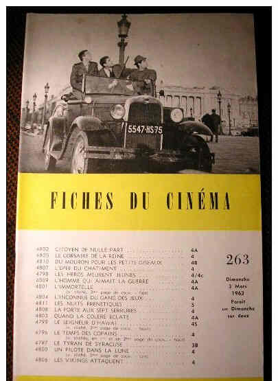 FICHES DU CINEMA | LES magazine side cover Issue 263 3 March 1963