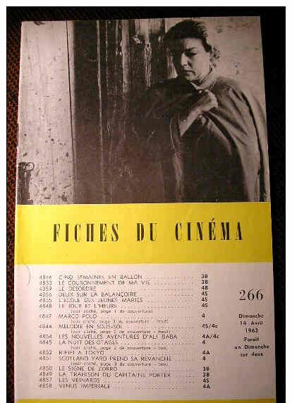 FICHES DU CINEMA | LES magazine side cover Issue 266 14 April 1963