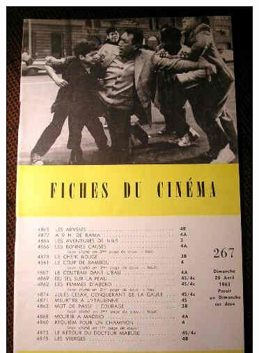 FICHES DU CINEMA | LES magazine side cover Issue 267 28 April 1963