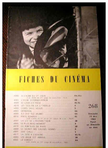 FICHES DU CINEMA | LES magazine side cover Issue 268 12 May 1963