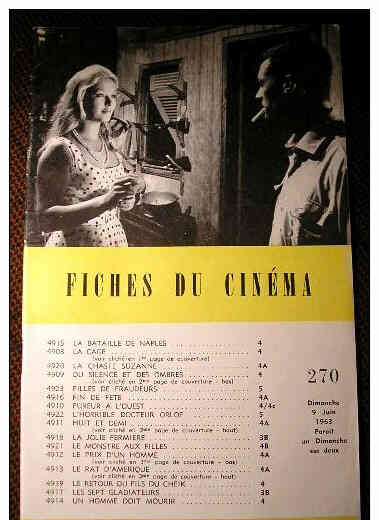 FICHES DU CINEMA | LES magazine side cover Issue 270 9 June 1963