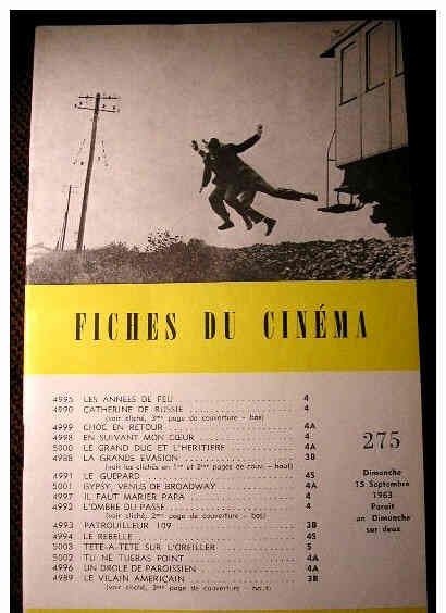 FICHES DU CINEMA | LES magazine side cover Issue 275 15 September 1963