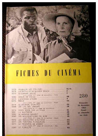 FICHES DU CINEMA | LES magazine side cover Issue 280 24 November 1963