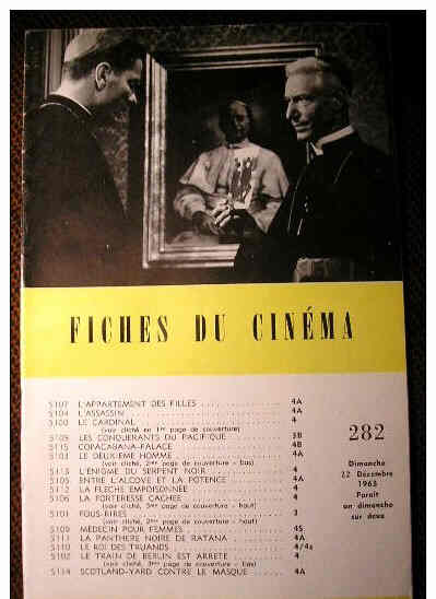 FICHES DU CINEMA | LES magazine side cover Issue 282 22 December 1963
