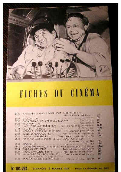 FICHES DU CINEMA | LES magazine side cover Issue 284 19 January 1964