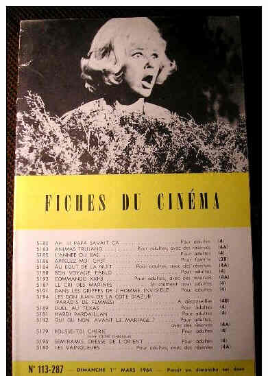 FICHES DU CINEMA | LES magazine side cover Issue 287 1 March 1964