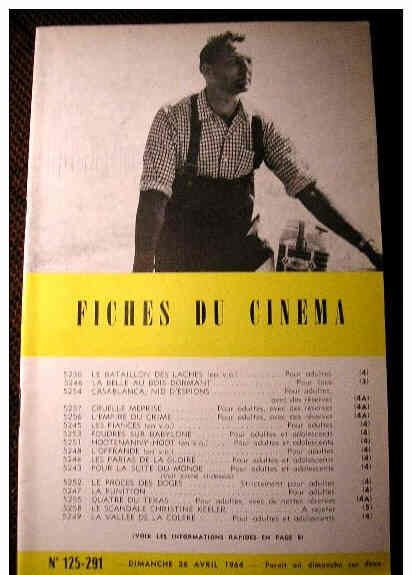 FICHES DU CINEMA | LES magazine side cover Issue 291 26 April 1964