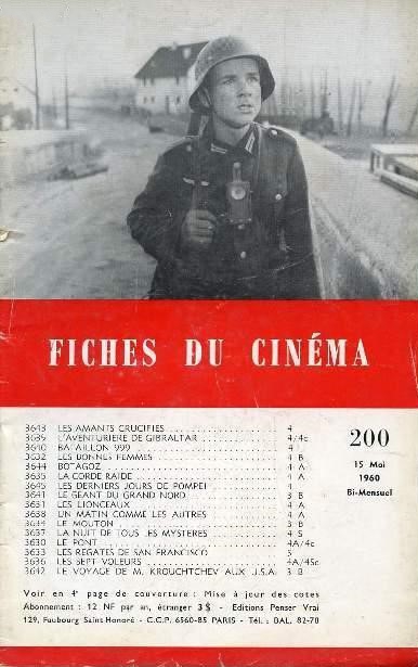 FICHES DU CINEMA | LES magazine side cover Issue 200 15 May 1960