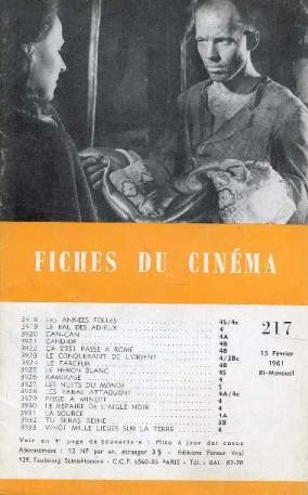 FICHES DU CINEMA | LES magazine side cover Issue 217 15 February 1961