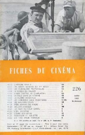 FICHES DU CINEMA | LES magazine side cover Issue 226  July 1961