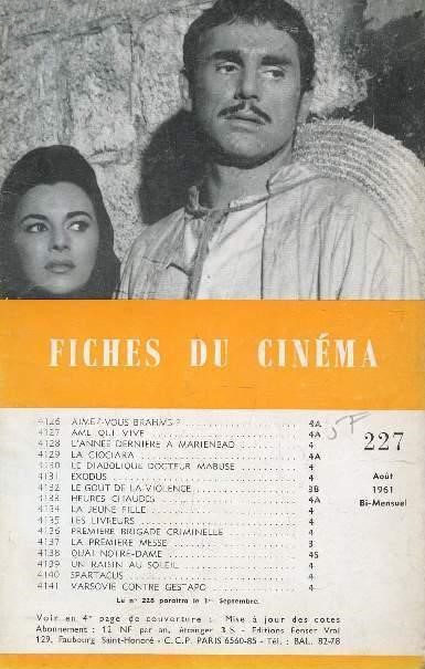 FICHES DU CINEMA | LES magazine side cover Issue 227  August 1961