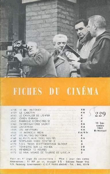 FICHES DU CINEMA | LES magazine side cover Issue 229 15 September 1961