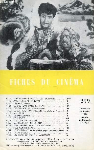 FICHES DU CINEMA | LES magazine side cover Issue 259 6 January 1963