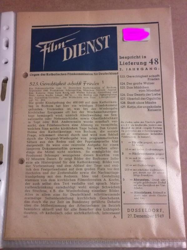 FILM DIENST magazine side cover Issue 48 27 December 1949