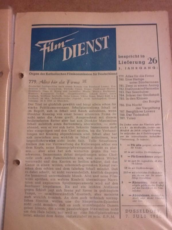 FILM DIENST magazine side cover Issue 26 7 July 1950