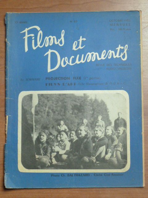 FILMS ET DOCUMENTS magazine side cover Issue 62 October 1952