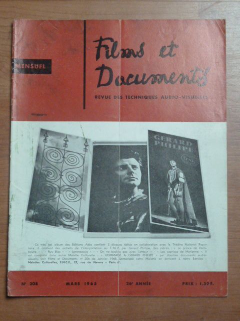 FILMS ET DOCUMENTS magazine side cover Issue 208 March 1965