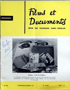 FILMS ET DOCUMENTS magazine side cover Issue 280 November/December 1971
