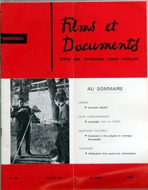FILMS ET DOCUMENTS magazine side cover Issue 290 January 1973