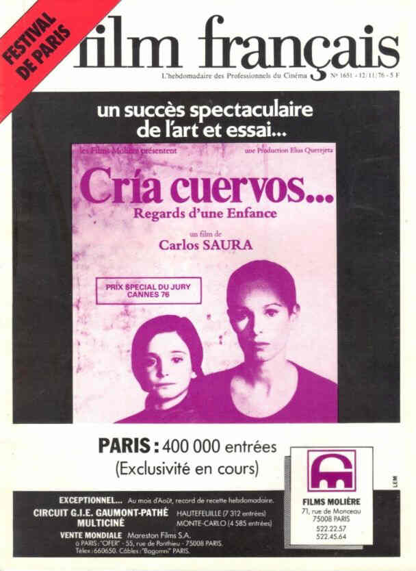 FILM FRANCAIS | LE magazine side cover Issue 1651 12 November 1976