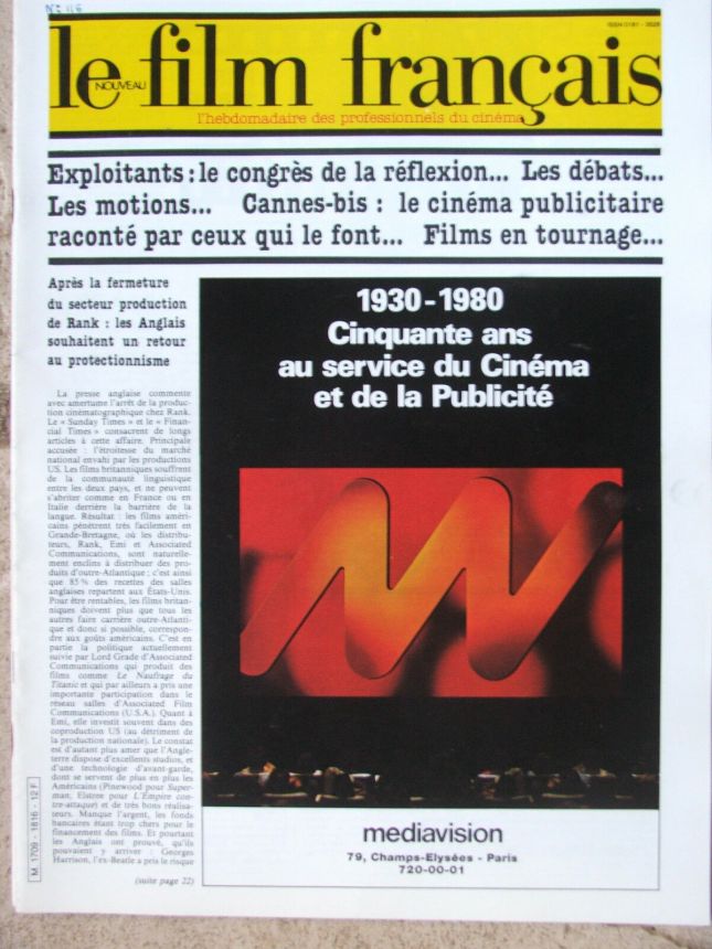 FILM FRANCAIS | LE magazine side cover Issue 1816 27 June 1980