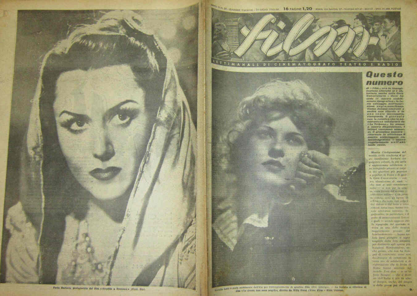 FILM (1938-50) magazine side cover Issue 30 24 July 1943