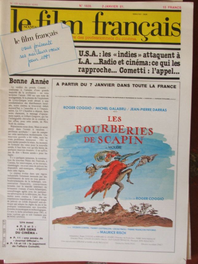 FILM FRANCAIS | LE magazine side cover Issue 1839 2 January 1981