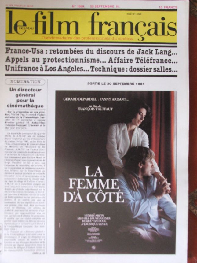 FILM FRANCAIS | LE magazine side cover Issue 1869 25 September 1981