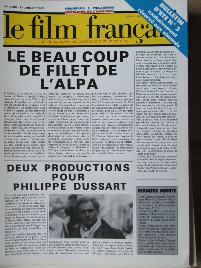 FILM FRANCAIS | LE magazine side cover Issue 2150 17 July 1987