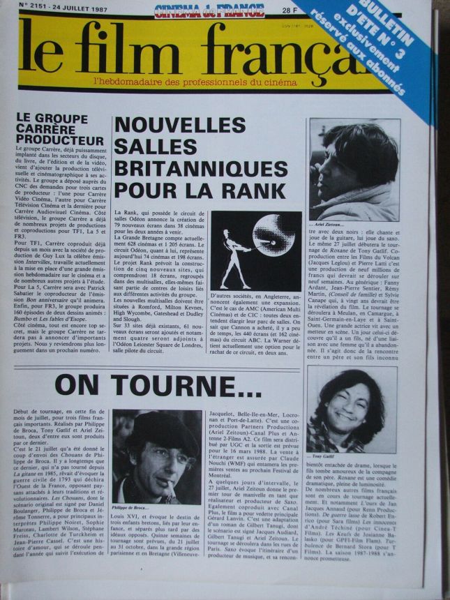 FILM FRANCAIS | LE magazine side cover Issue 2151 24 July 1987