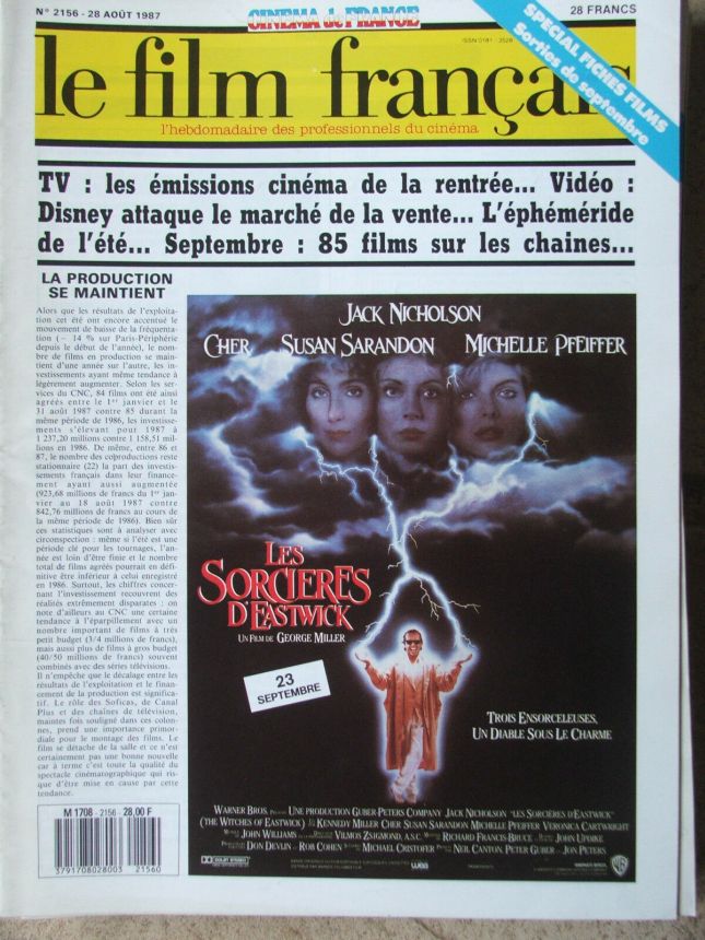 FILM FRANCAIS | LE magazine side cover Issue 2156 28 August 1987
