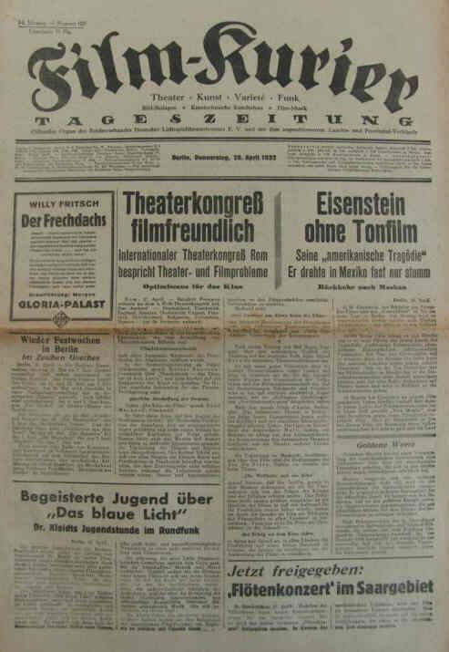 FILM-KURIER magazine side cover 28 April 1932