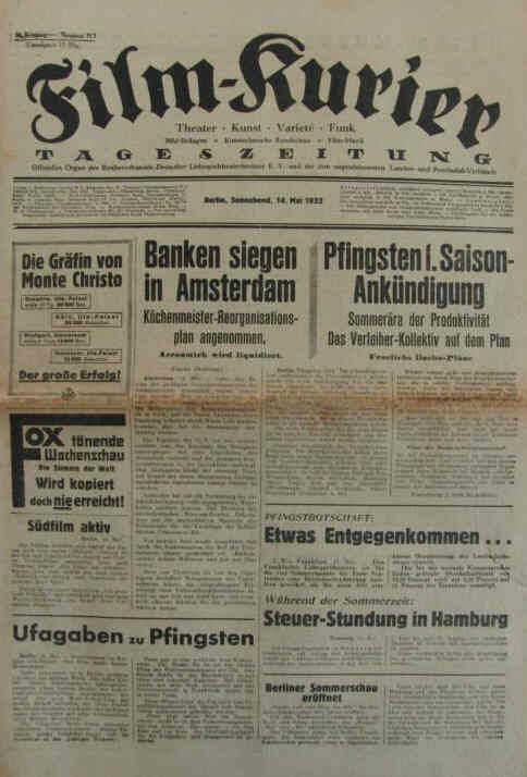 FILM-KURIER magazine side cover 14 May 1932