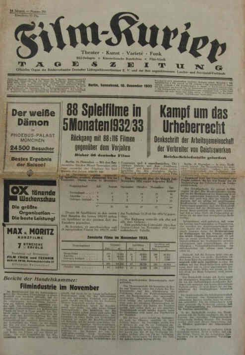 FILM-KURIER magazine side cover 16 July 1932