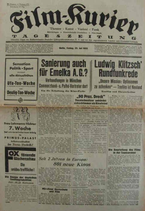 FILM-KURIER magazine side cover 22 July 1932