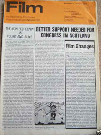 FILM (BFFS) magazine side cover Issue 67 Autumn (September/October/November) 1972