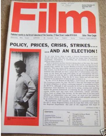 FILM (BFFS) magazine side cover Issue 20 November 1974