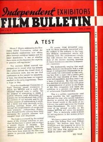 FILM BULLETIN magazine side cover 22 October 1938