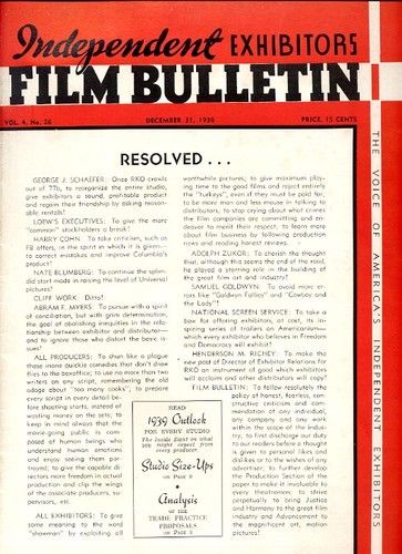 FILM BULLETIN magazine side cover 31 December 1938