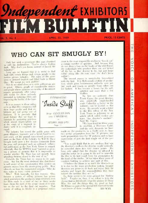 FILM BULLETIN magazine side cover  Vol 5 # 8 22 April 1939