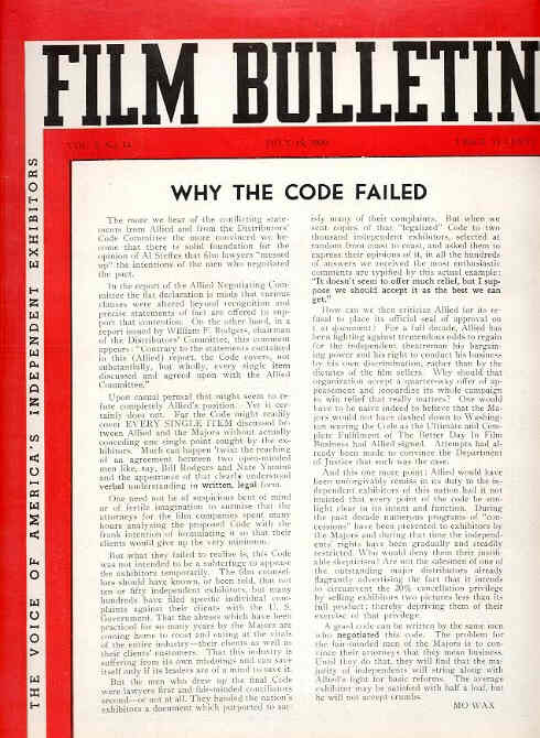 FILM BULLETIN magazine side cover 15 July 1939