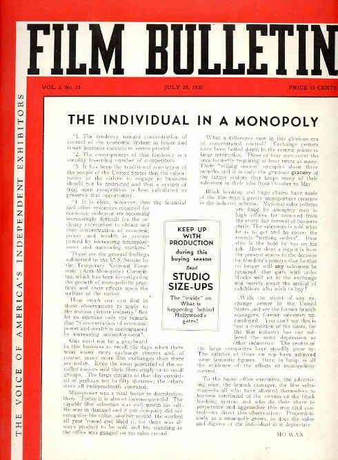 FILM BULLETIN magazine side cover 29 July 1939