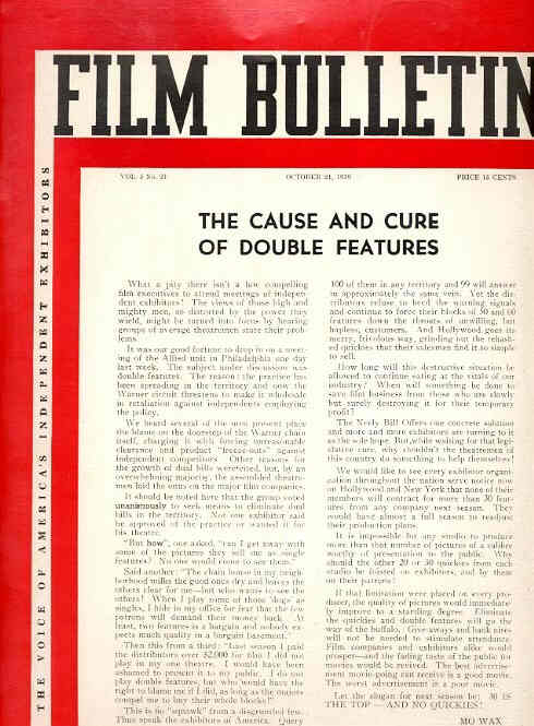 FILM BULLETIN magazine side cover 21 October 1939