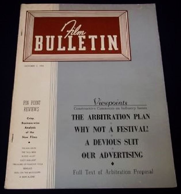 FILM BULLETIN magazine side cover 3 October 1955