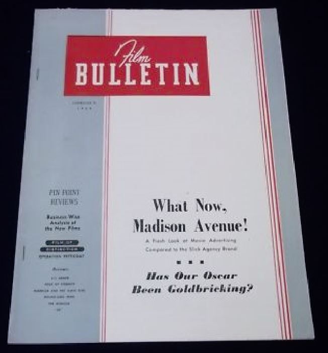 FILM BULLETIN magazine side cover 9 November 1959